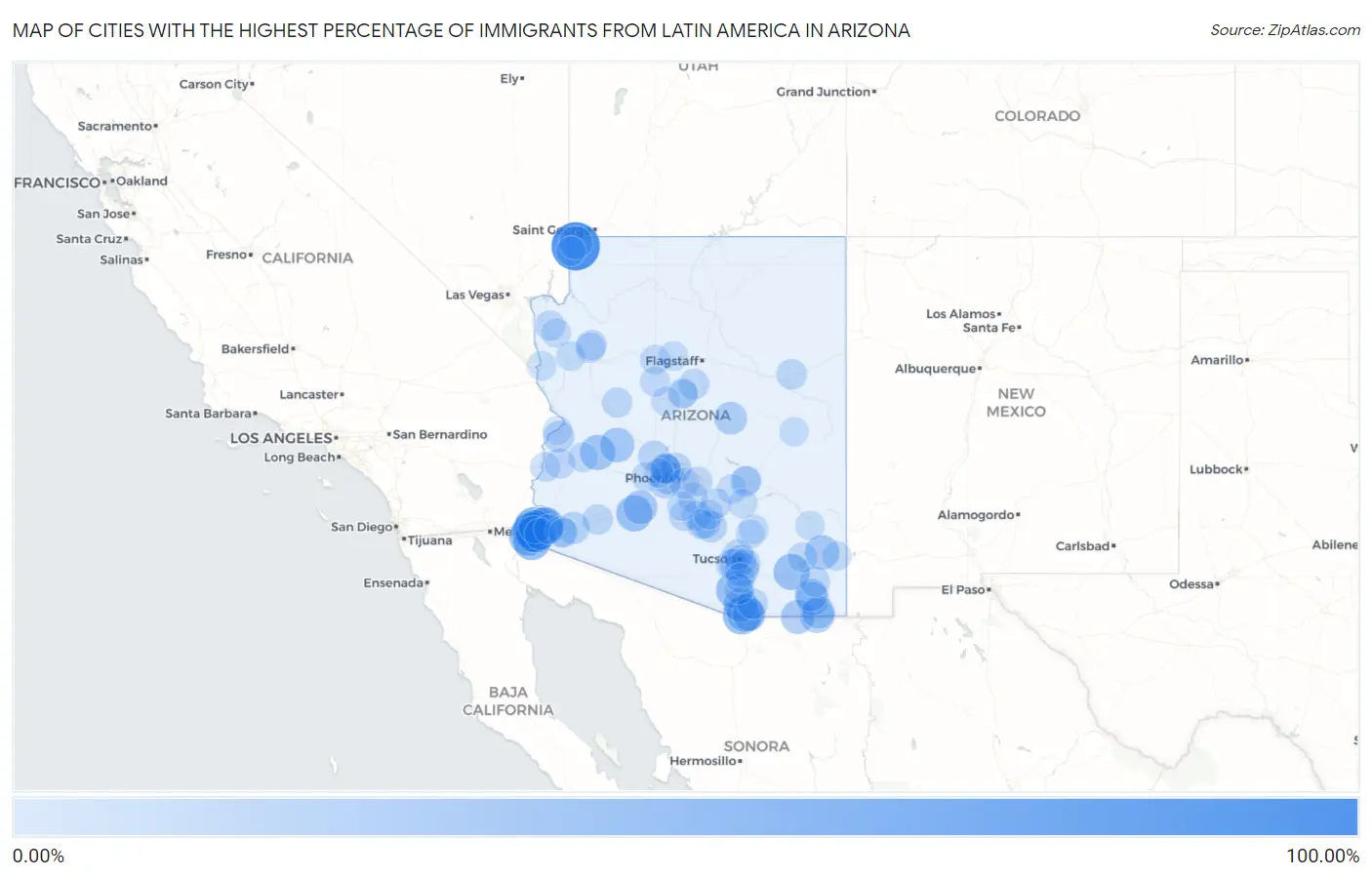 Cities with the Highest Percentage of Immigrants from Latin America in Arizona Map