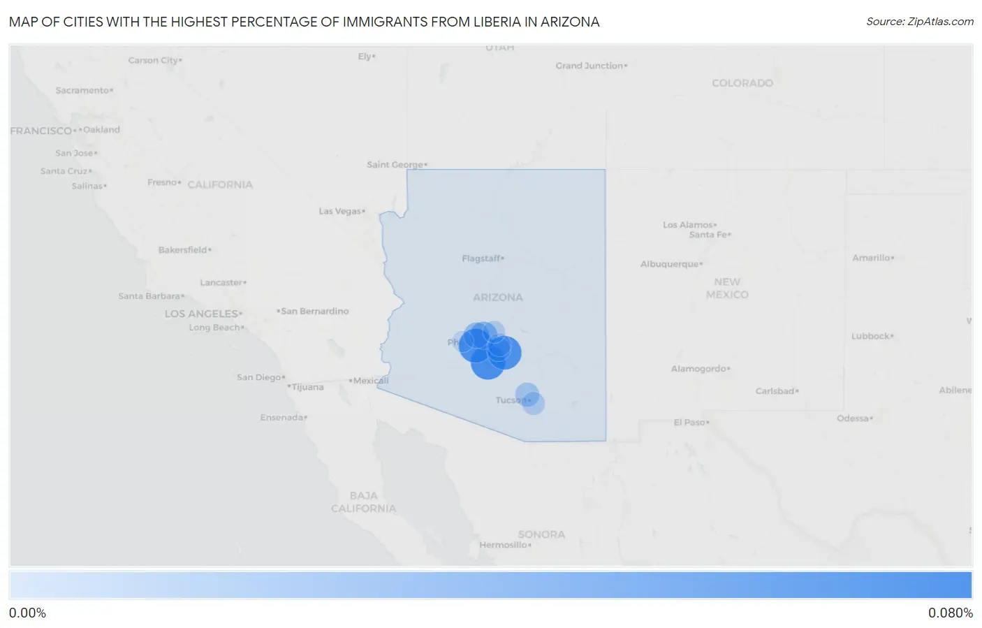 Cities with the Highest Percentage of Immigrants from Liberia in Arizona Map