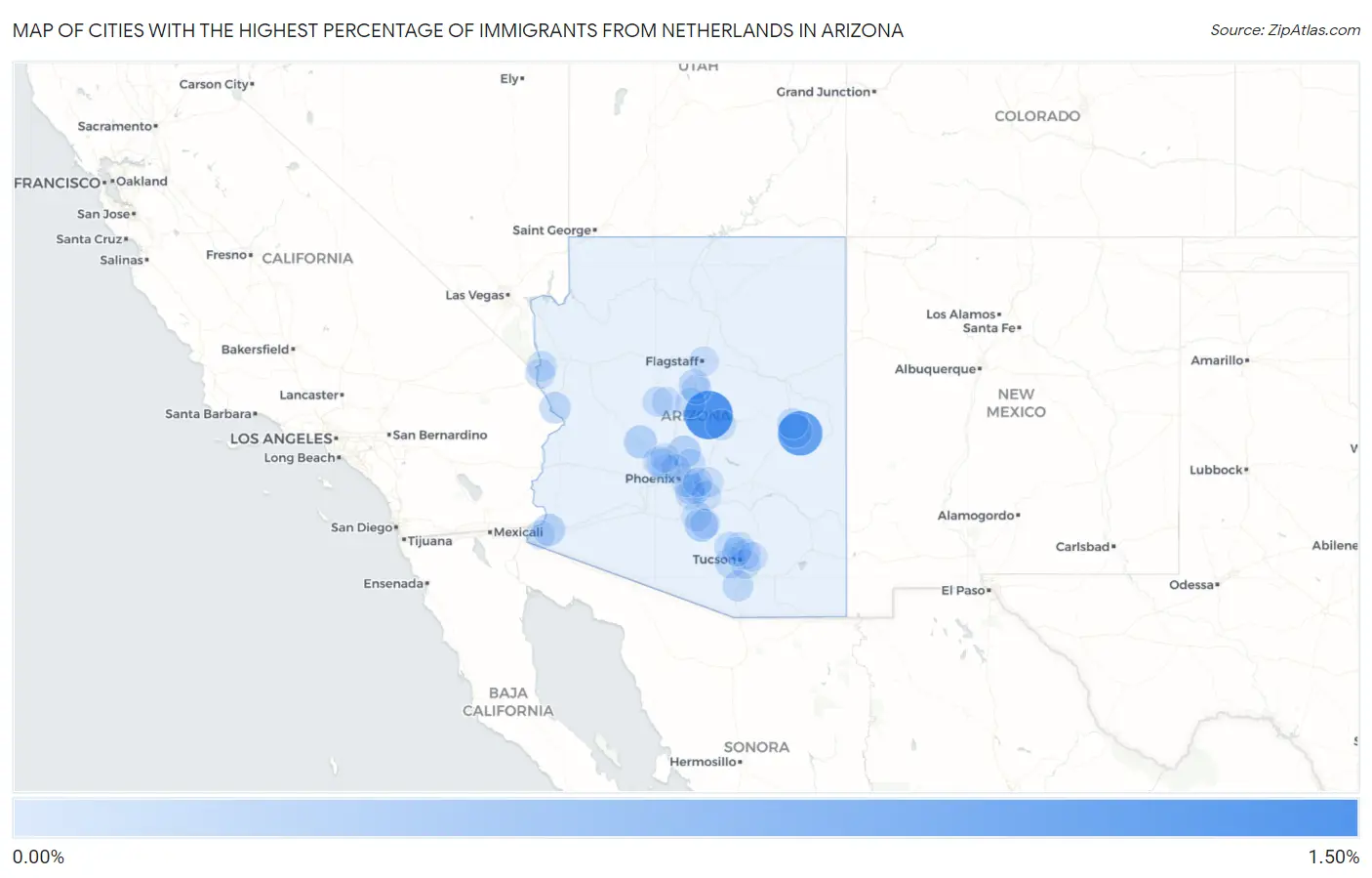 Cities with the Highest Percentage of Immigrants from Netherlands in Arizona Map
