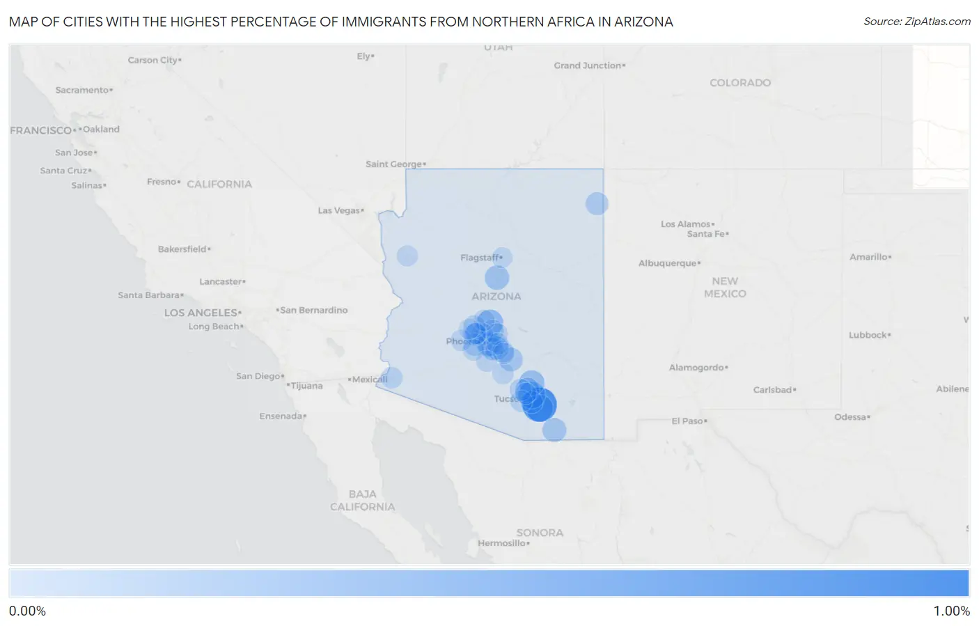 Cities with the Highest Percentage of Immigrants from Northern Africa in Arizona Map