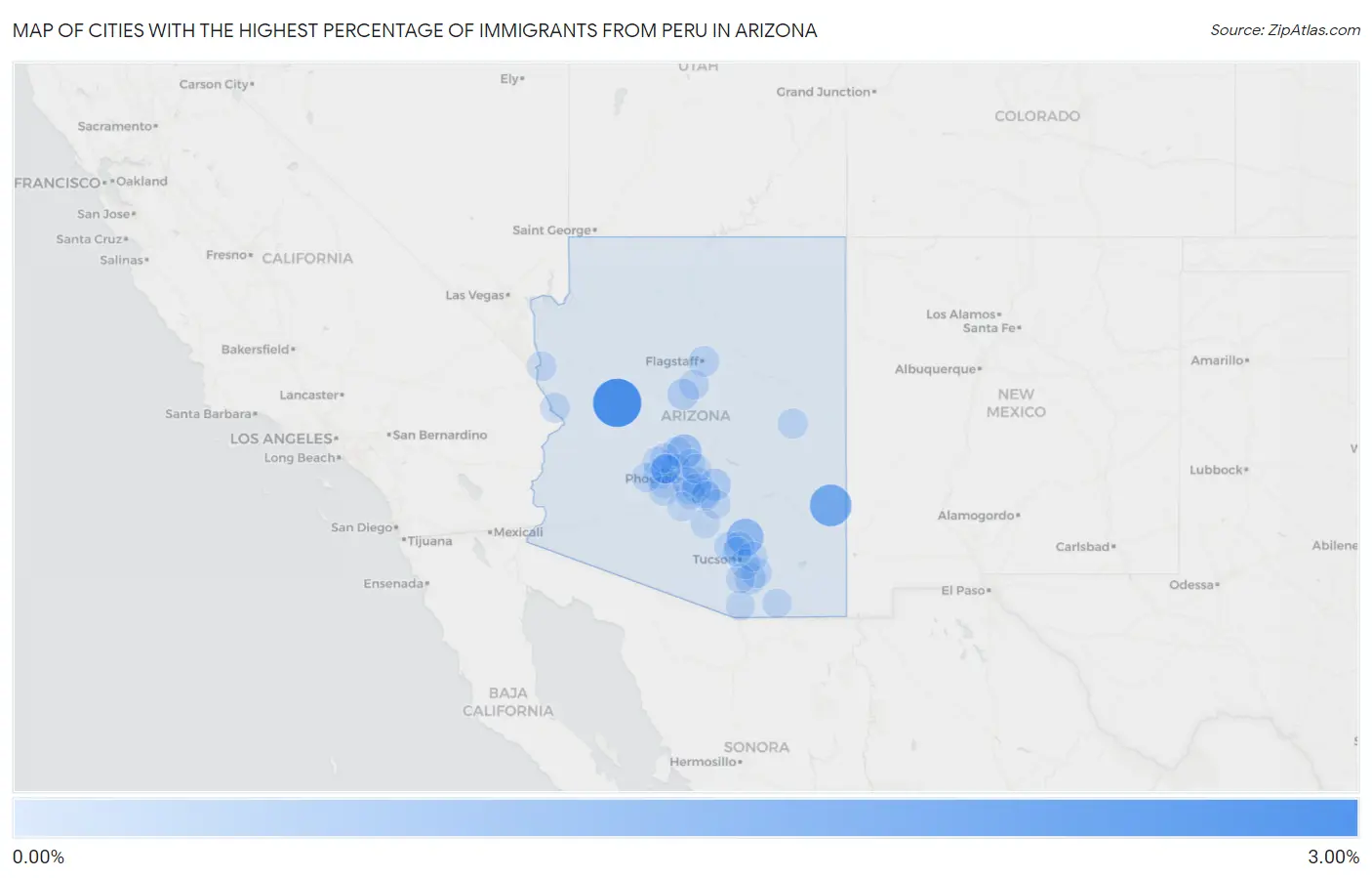 Cities with the Highest Percentage of Immigrants from Peru in Arizona Map