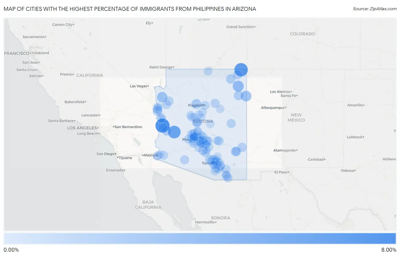 Cities with the Highest Percentage of Immigrants from Philippines in Arizona Map