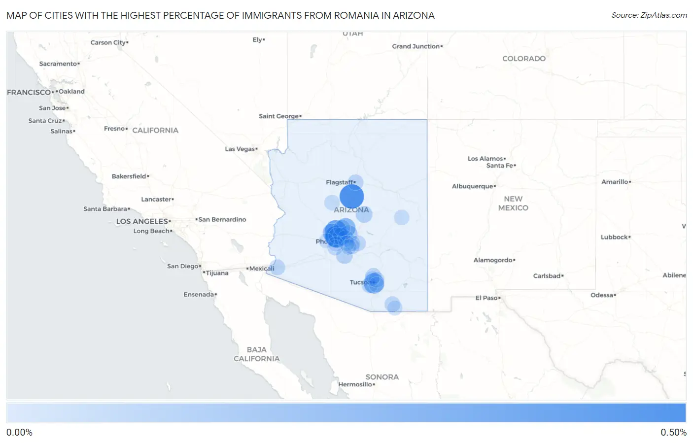 Cities with the Highest Percentage of Immigrants from Romania in Arizona Map