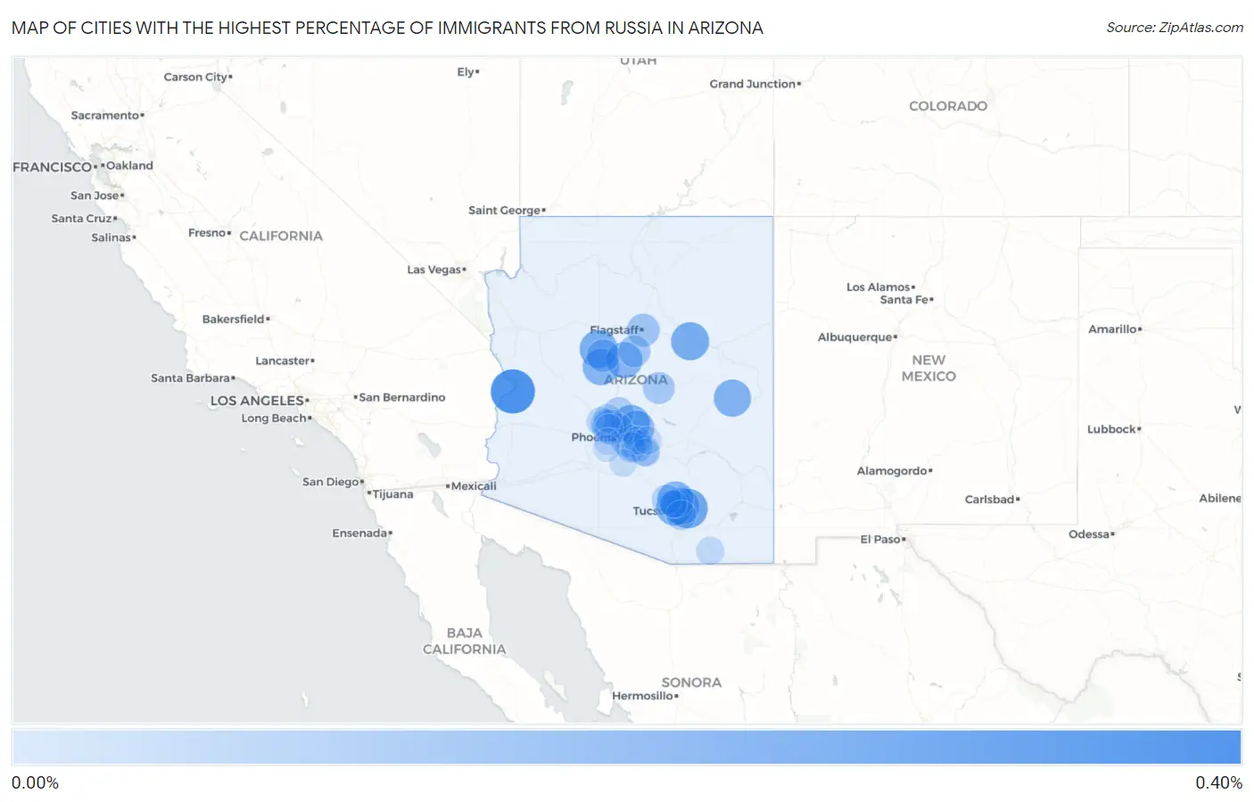 Cities with the Highest Percentage of Immigrants from Russia in Arizona Map