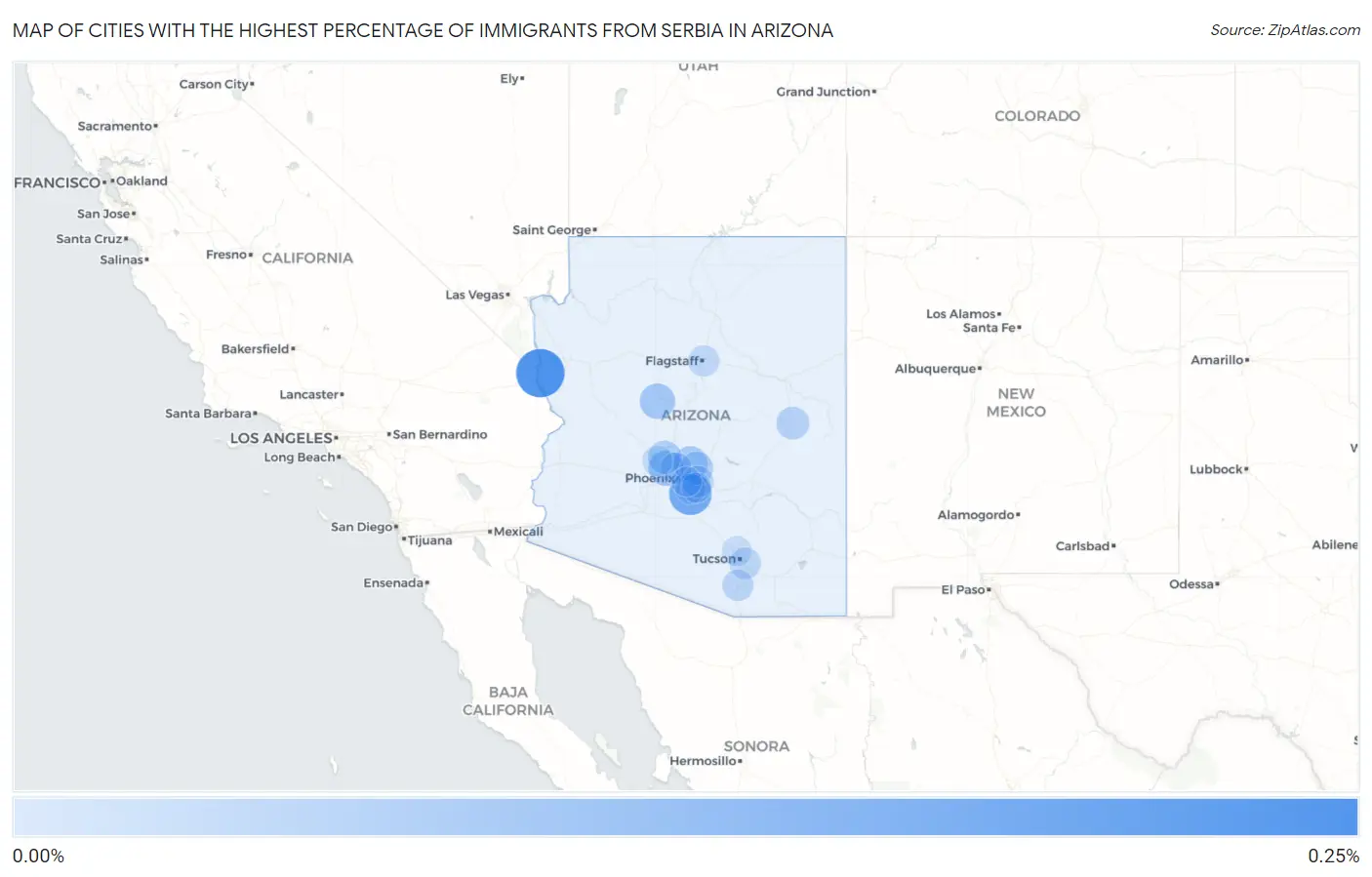Cities with the Highest Percentage of Immigrants from Serbia in Arizona Map