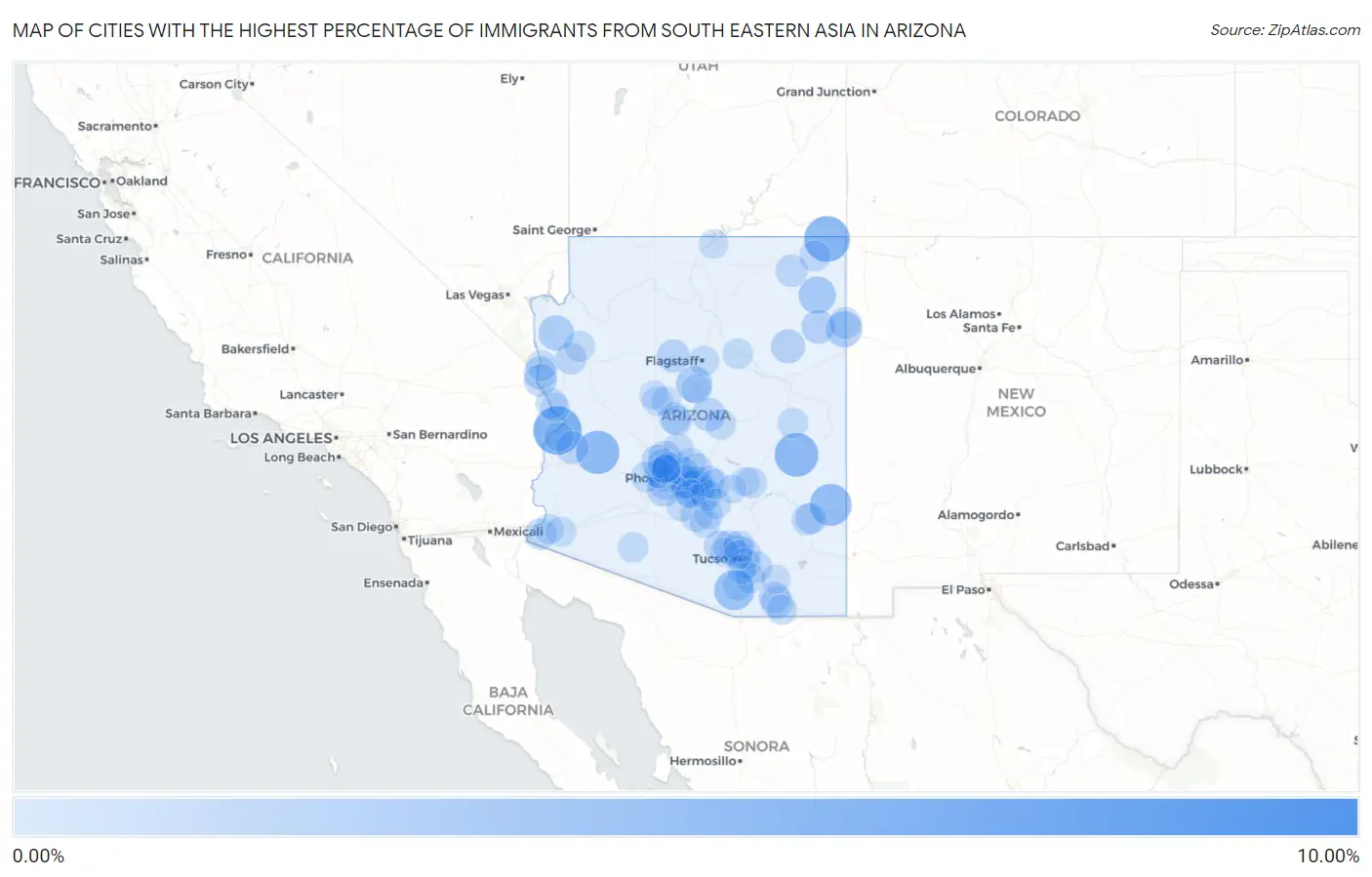 Cities with the Highest Percentage of Immigrants from South Eastern Asia in Arizona Map