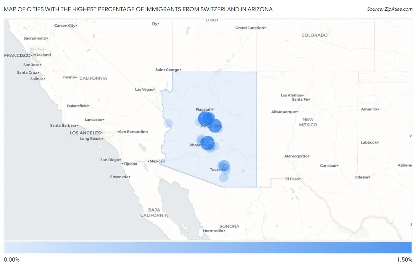 Cities with the Highest Percentage of Immigrants from Switzerland in Arizona Map