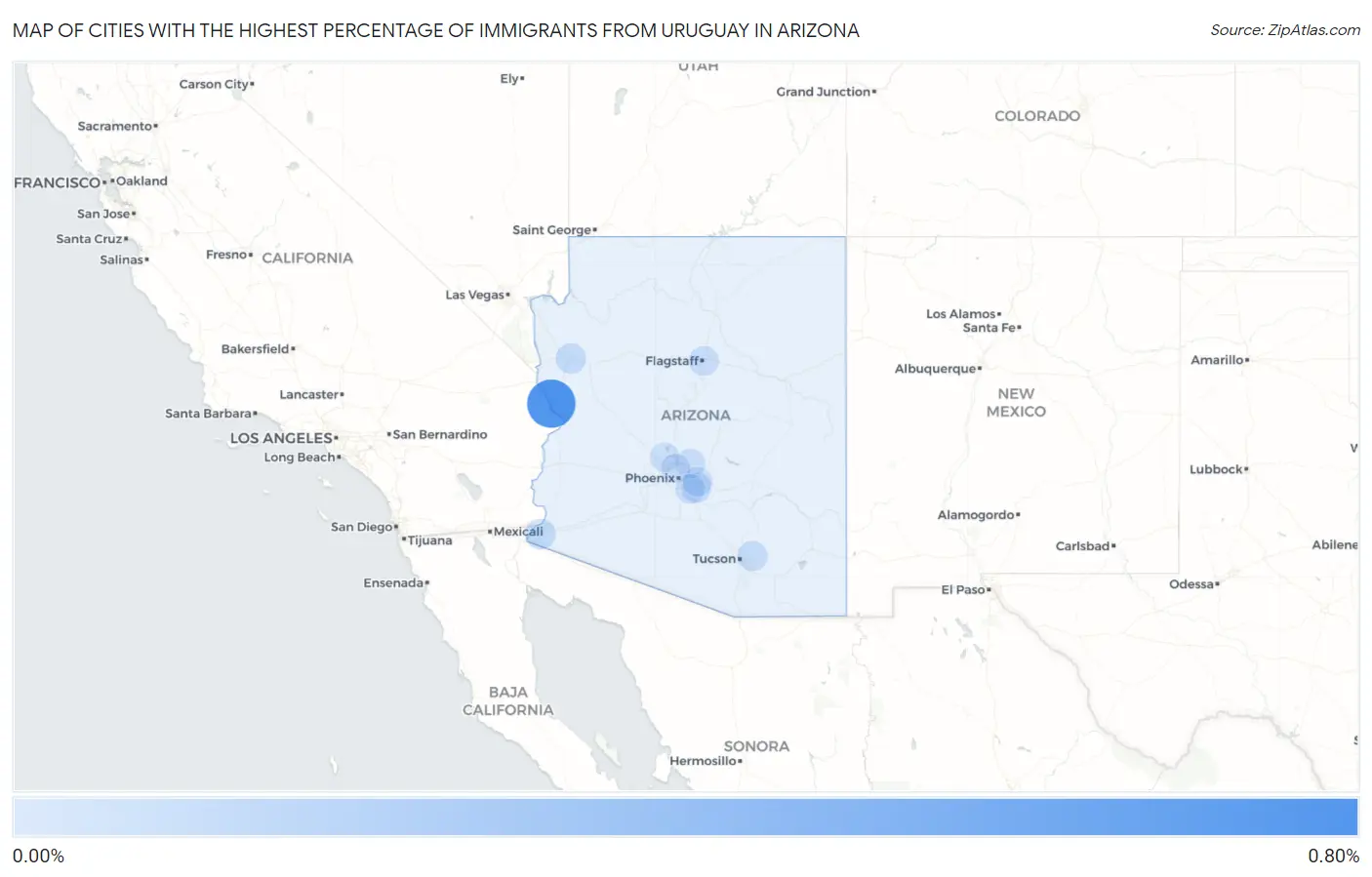 Cities with the Highest Percentage of Immigrants from Uruguay in Arizona Map