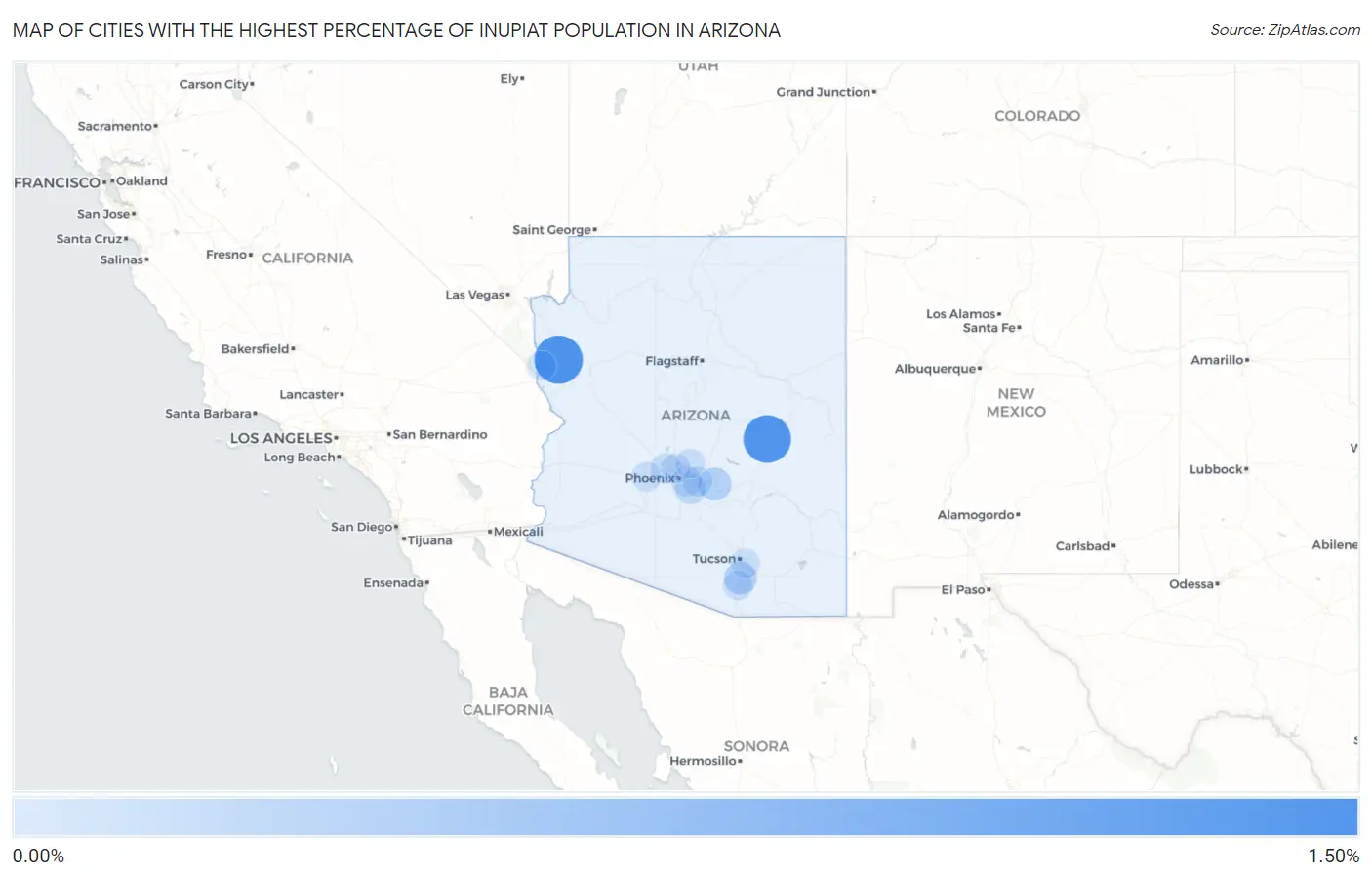 Cities with the Highest Percentage of Inupiat Population in Arizona Map