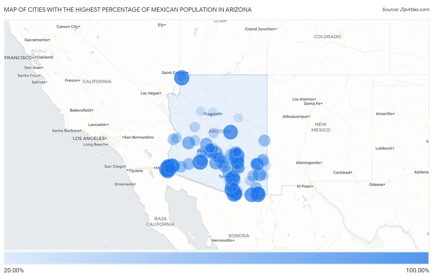 Cities with the Highest Percentage of Mexican Population in Arizona Map