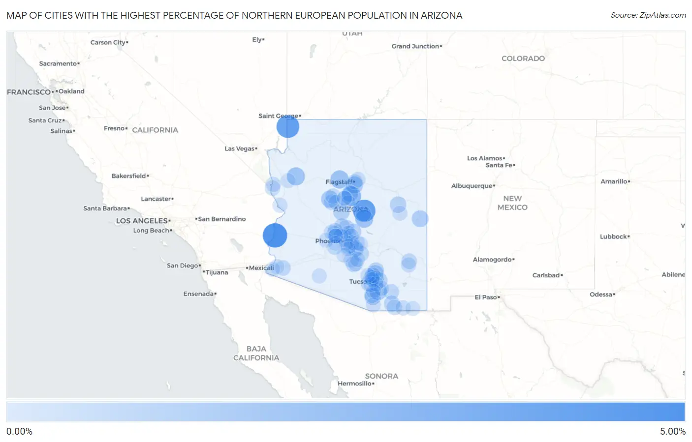 Cities with the Highest Percentage of Northern European Population in Arizona Map