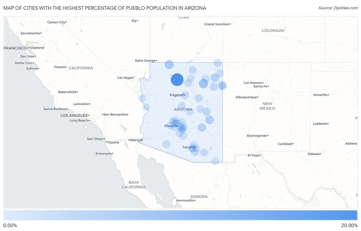 Cities with the Highest Percentage of Pueblo Population in Arizona Map
