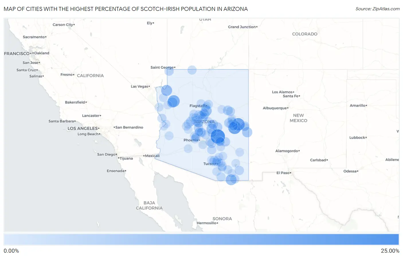 Cities with the Highest Percentage of Scotch-Irish Population in Arizona Map