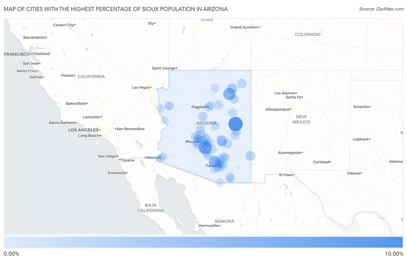 Cities with the Highest Percentage of Sioux Population in Arizona Map