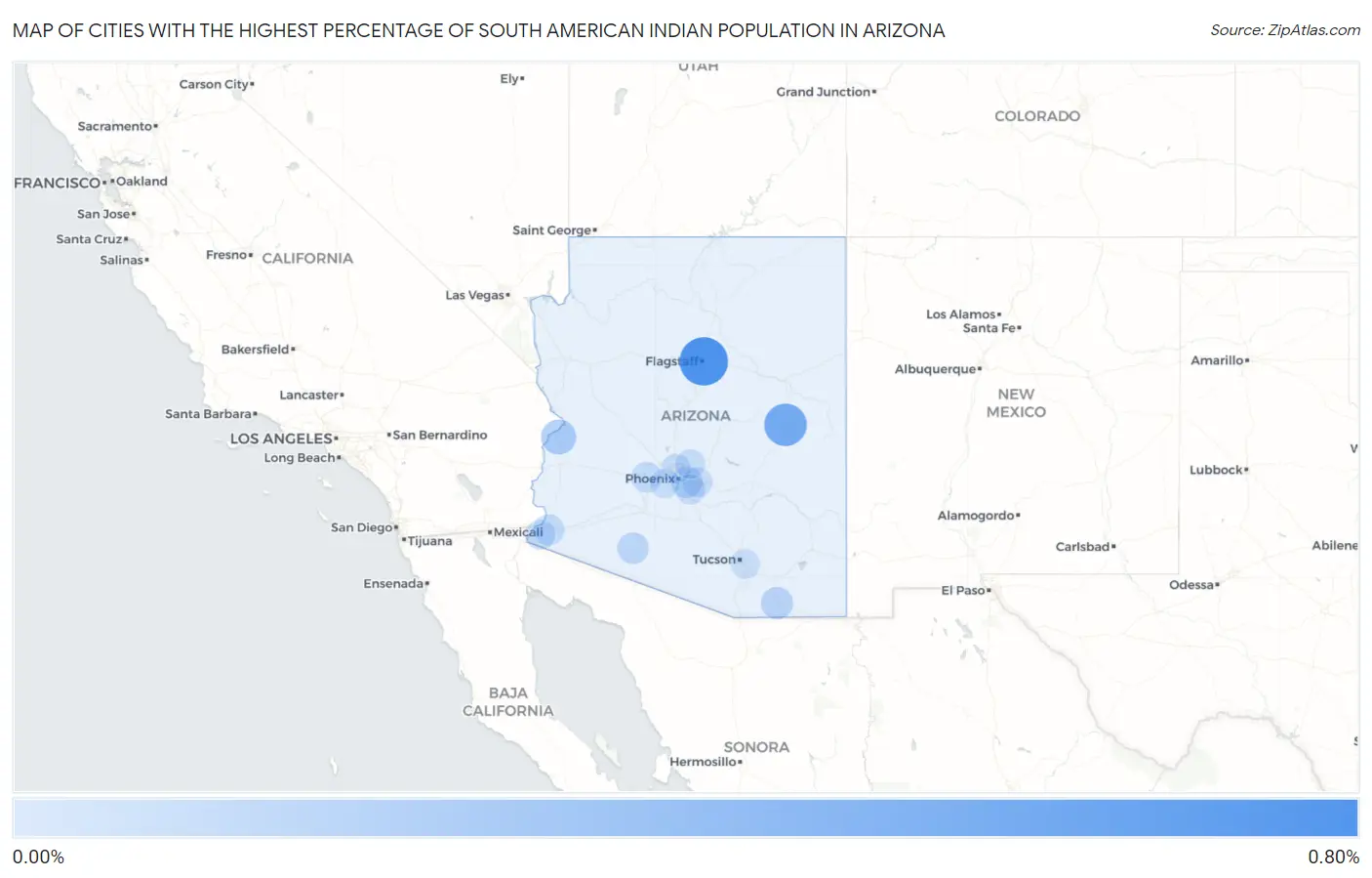 Cities with the Highest Percentage of South American Indian Population in Arizona Map