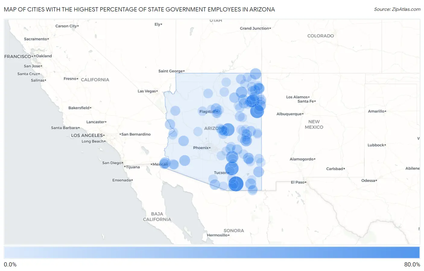 Cities with the Highest Percentage of State Government Employees in Arizona Map