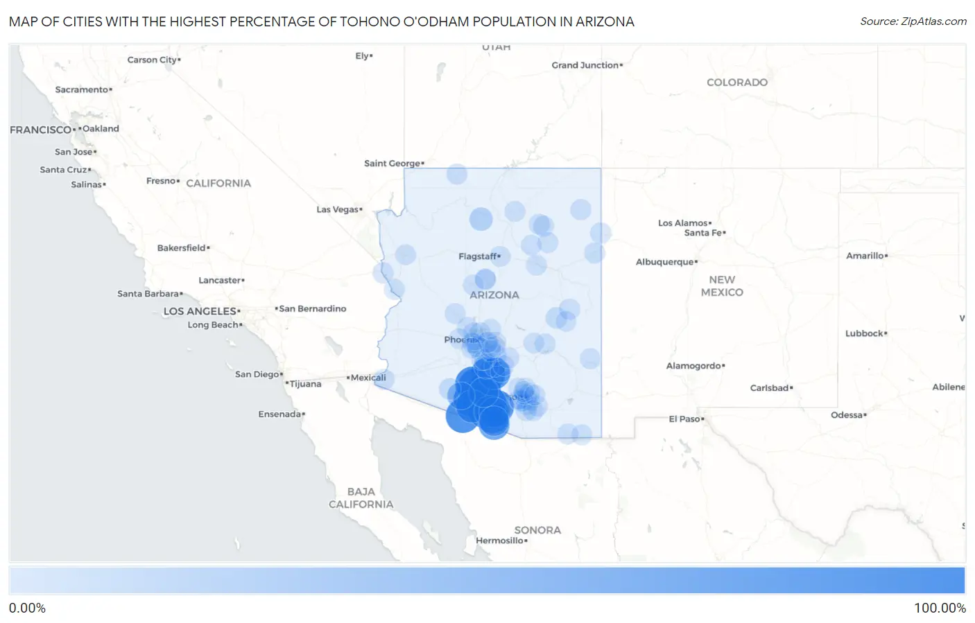 Cities with the Highest Percentage of Tohono O'Odham Population in Arizona Map