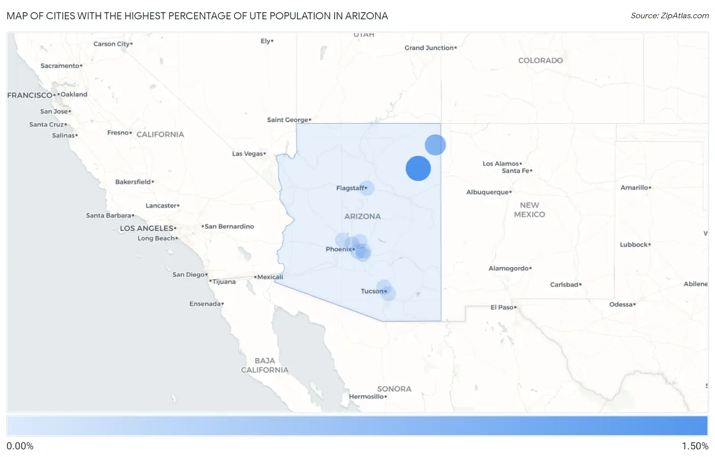 Cities with the Highest Percentage of Ute Population in Arizona Map