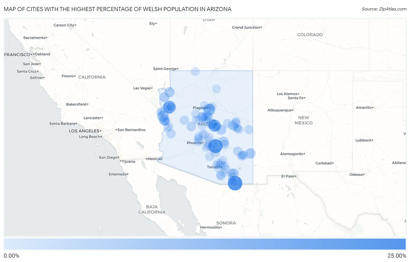Cities with the Highest Percentage of Welsh Population in Arizona Map