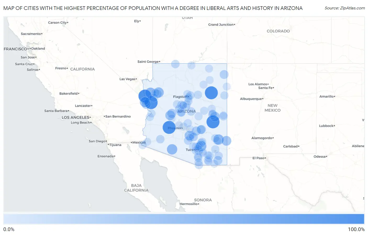 Cities with the Highest Percentage of Population with a Degree in Liberal Arts and History in Arizona Map