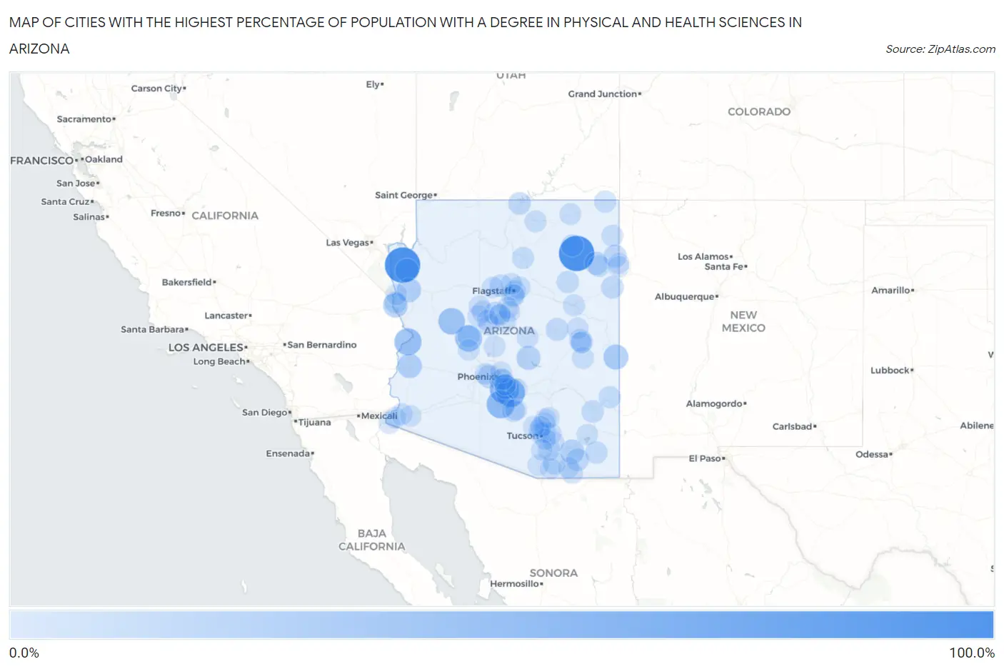 Cities with the Highest Percentage of Population with a Degree in Physical and Health Sciences in Arizona Map
