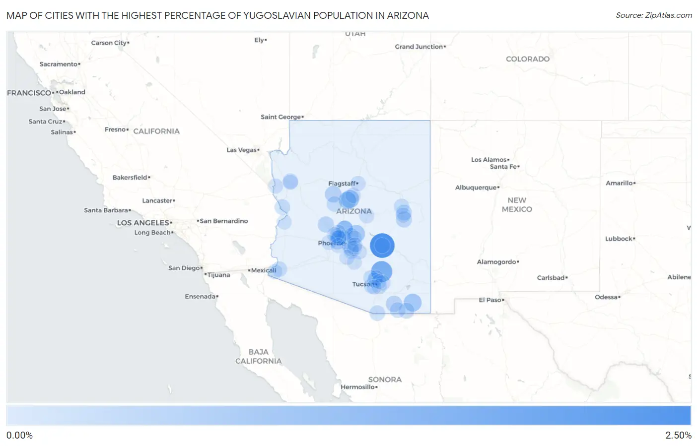 Cities with the Highest Percentage of Yugoslavian Population in Arizona Map
