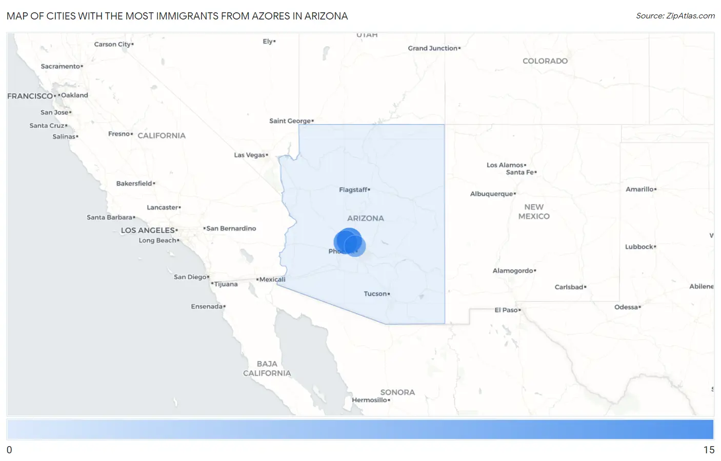 Cities with the Most Immigrants from Azores in Arizona Map
