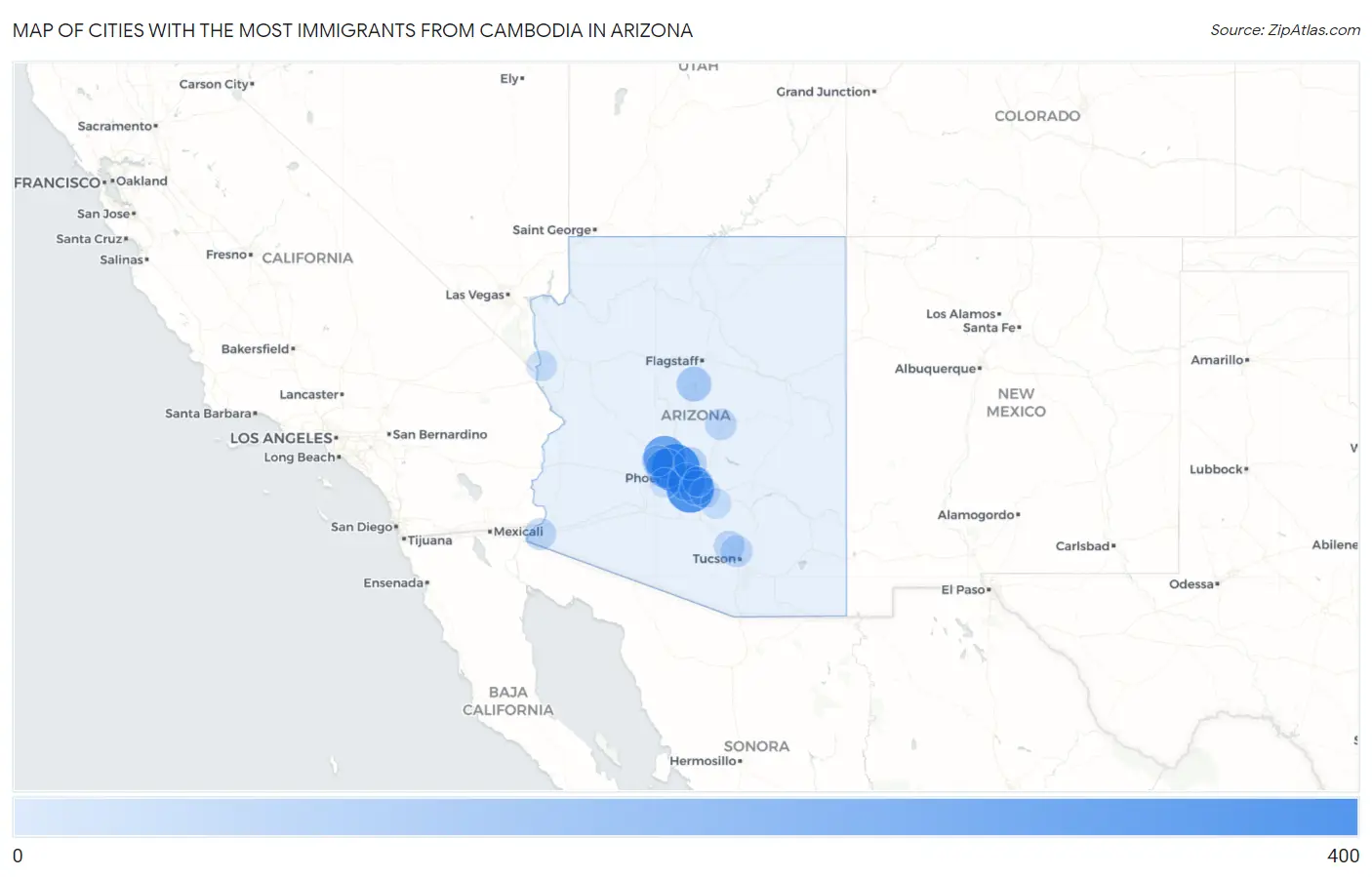 Cities with the Most Immigrants from Cambodia in Arizona Map