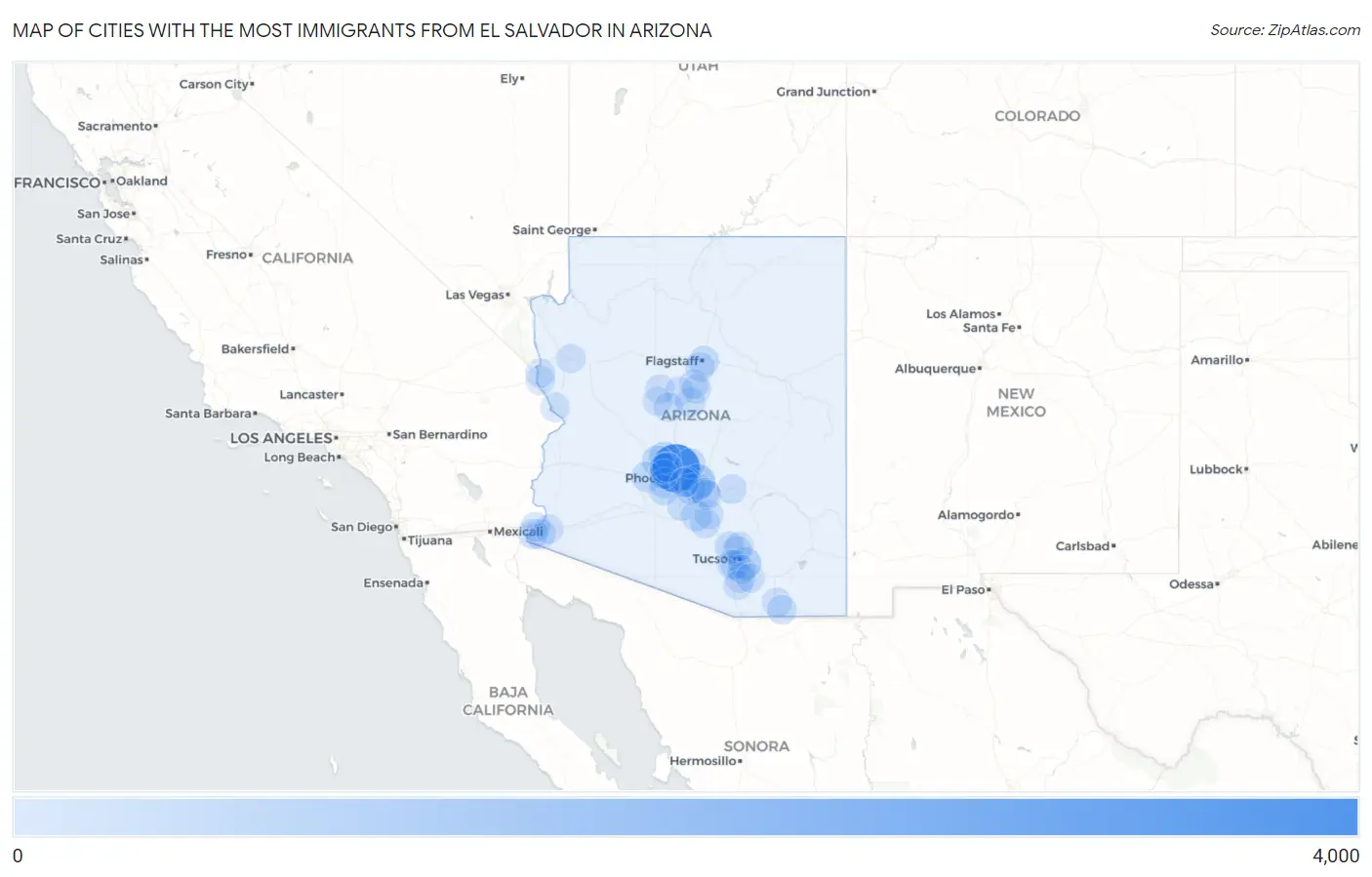 Cities with the Most Immigrants from El Salvador in Arizona Map