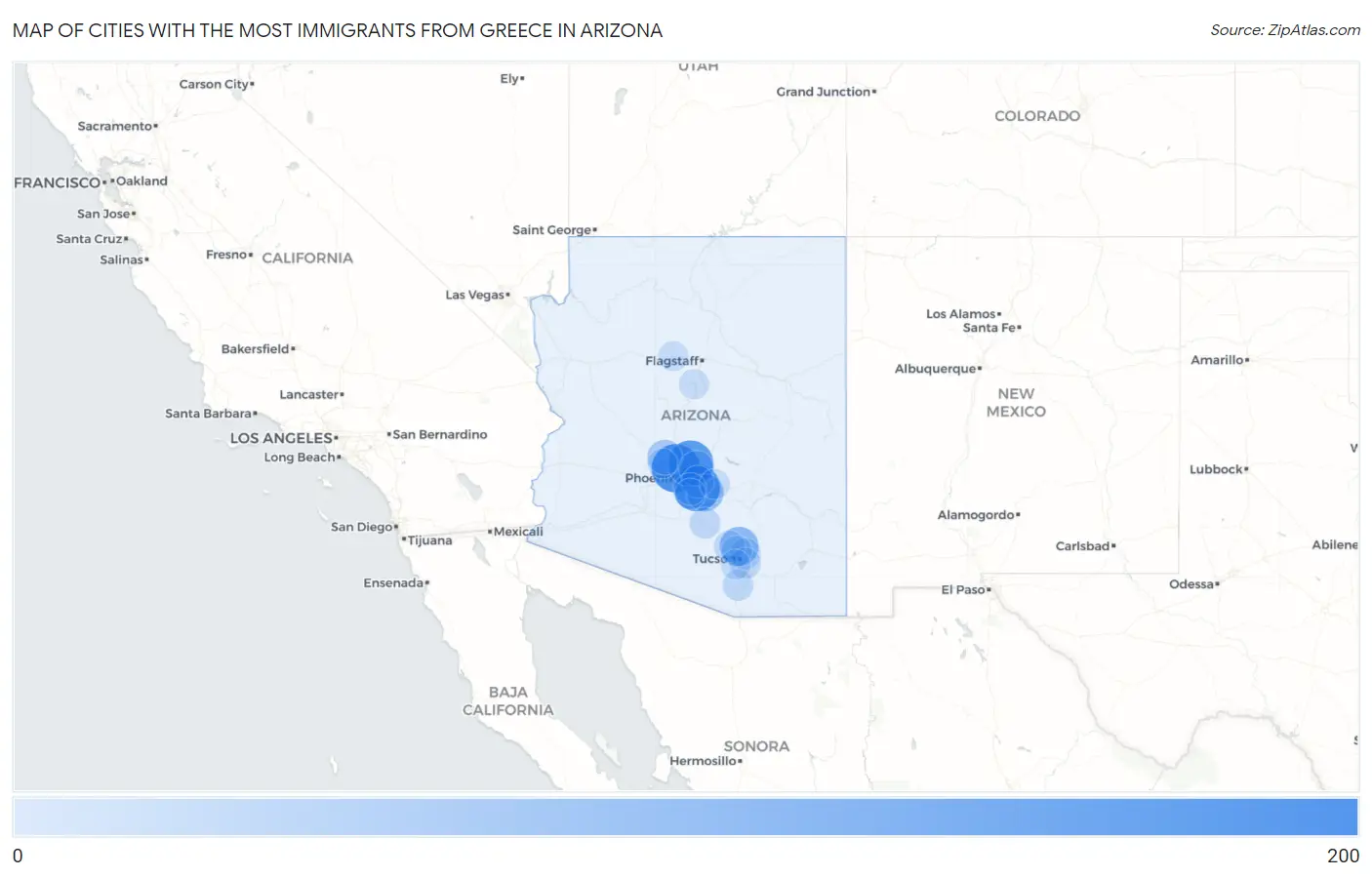 Cities with the Most Immigrants from Greece in Arizona Map