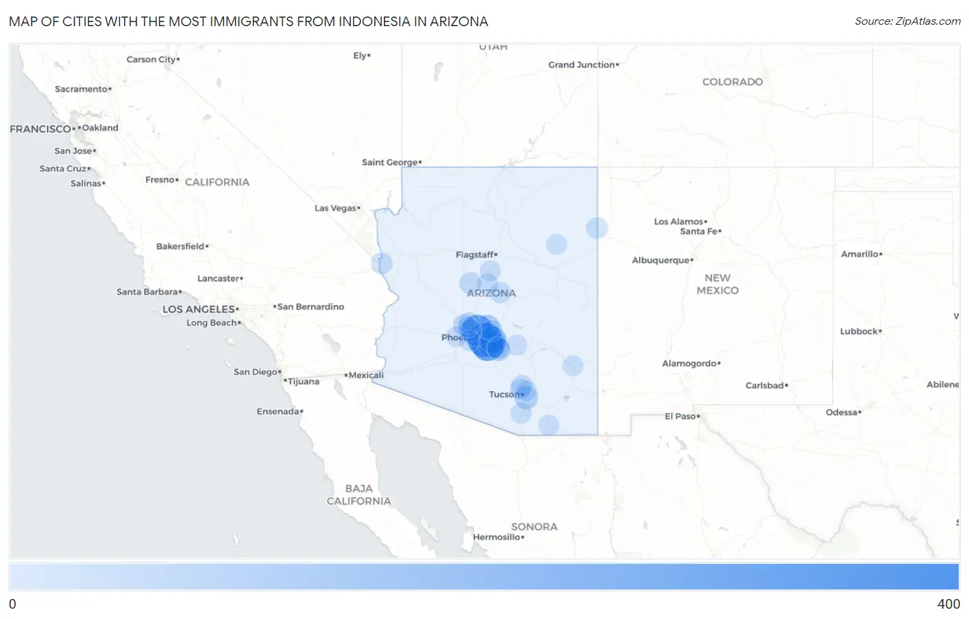 Cities with the Most Immigrants from Indonesia in Arizona Map
