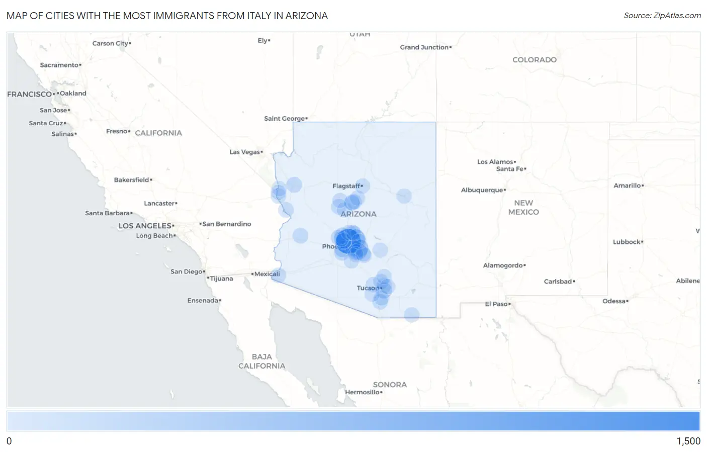 Cities with the Most Immigrants from Italy in Arizona Map