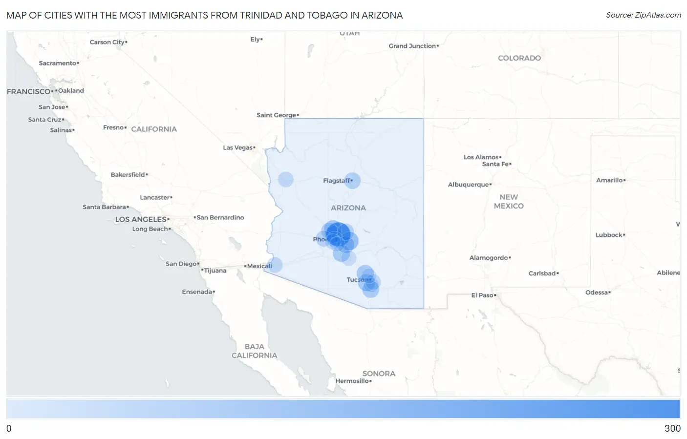 Cities with the Most Immigrants from Trinidad and Tobago in Arizona Map