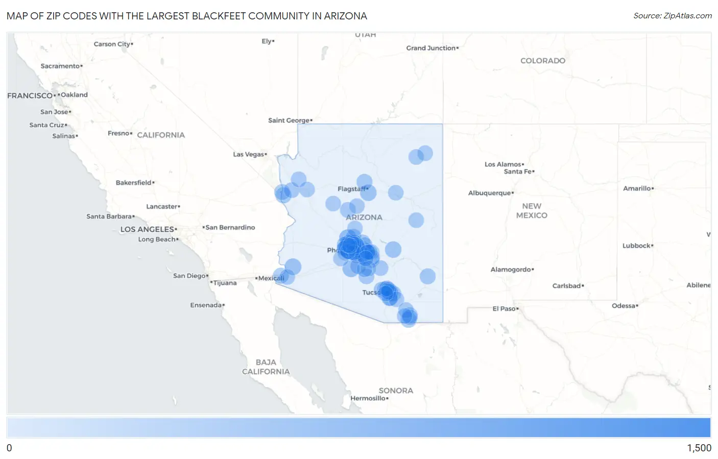 Zip Codes with the Largest Blackfeet Community in Arizona Map