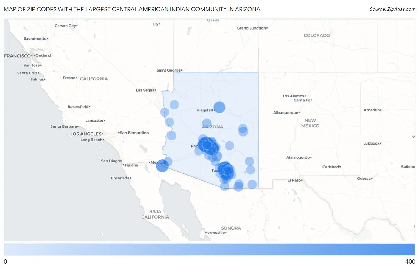 Zip Codes with the Largest Central American Indian Community in Arizona Map