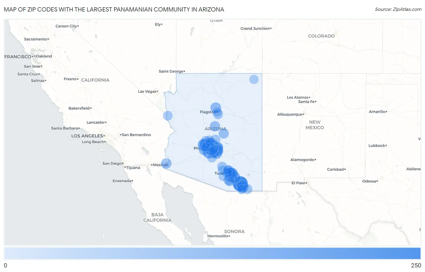 Zip Codes with the Largest Panamanian Community in Arizona Map