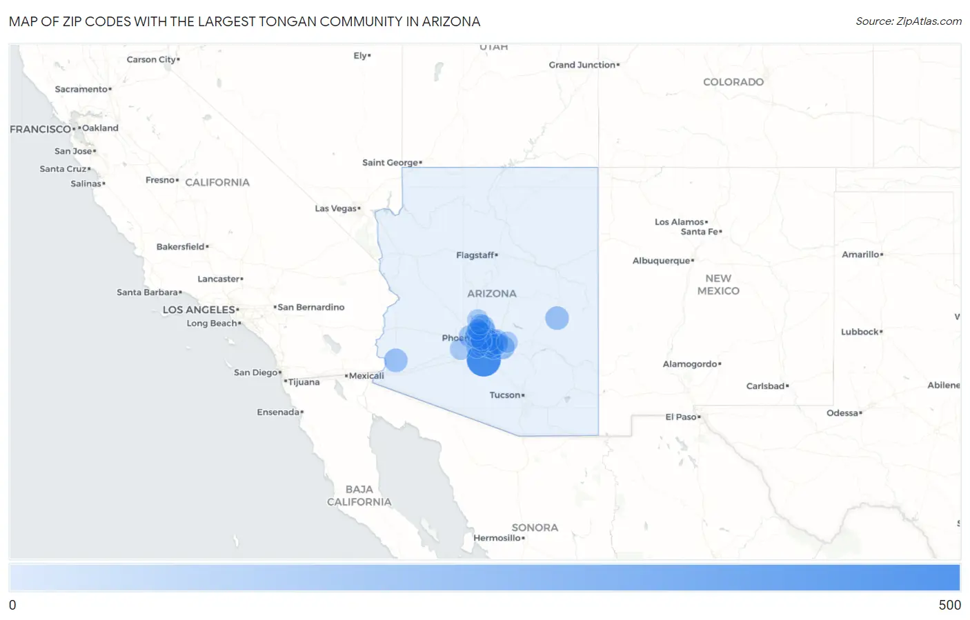 Zip Codes with the Largest Tongan Community in Arizona Map
