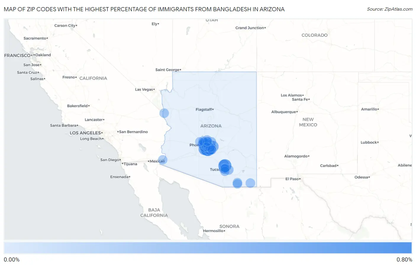 Zip Codes with the Highest Percentage of Immigrants from Bangladesh in Arizona Map