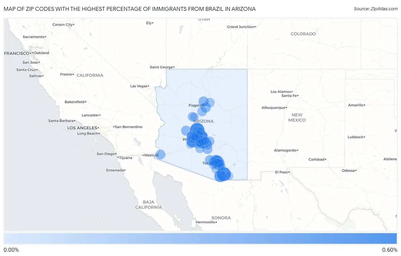 Zip Codes with the Highest Percentage of Immigrants from Brazil in Arizona Map