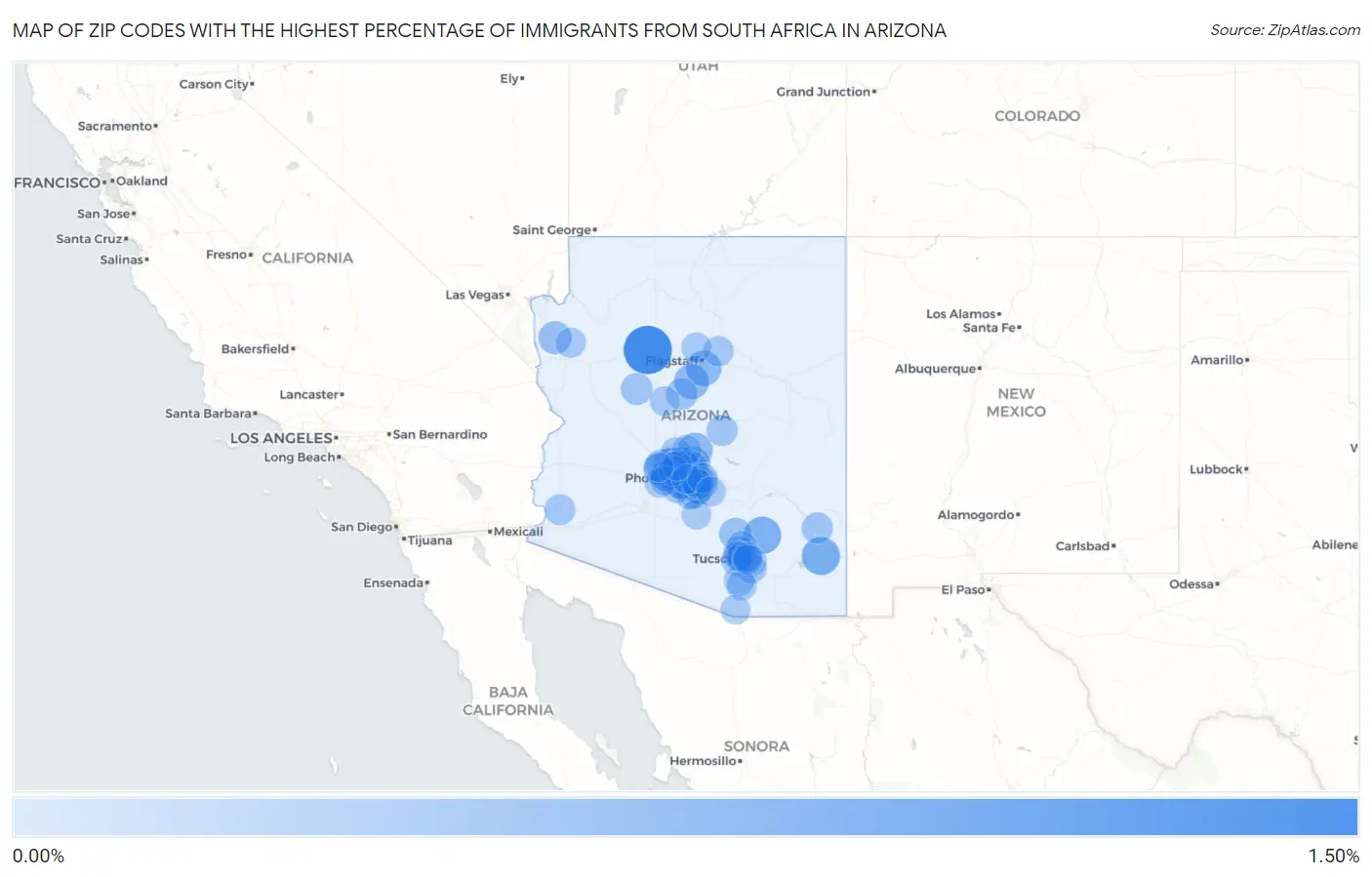 Zip Codes with the Highest Percentage of Immigrants from South Africa in Arizona Map