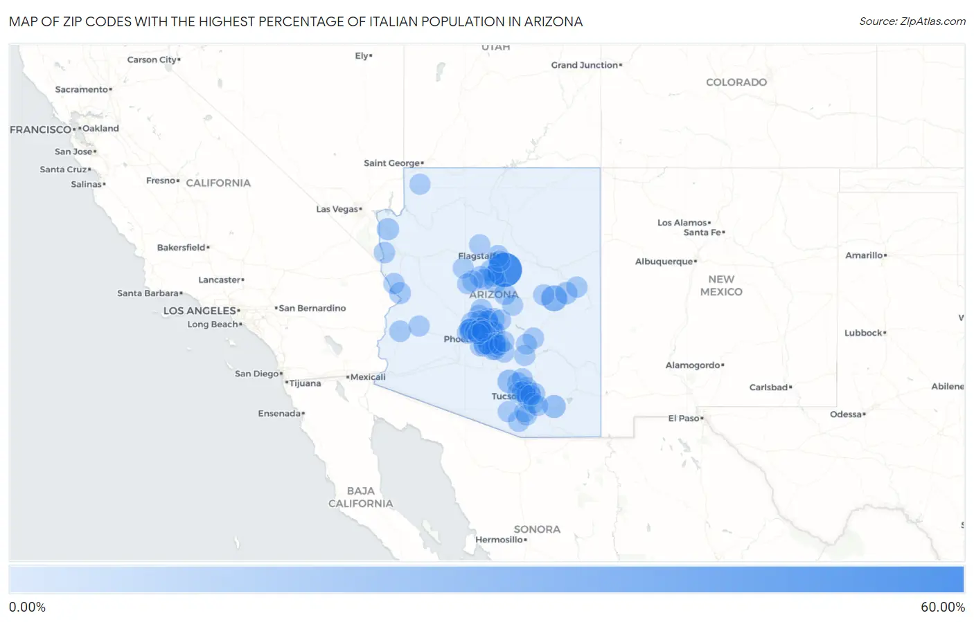 Zip Codes with the Highest Percentage of Italian Population in Arizona Map