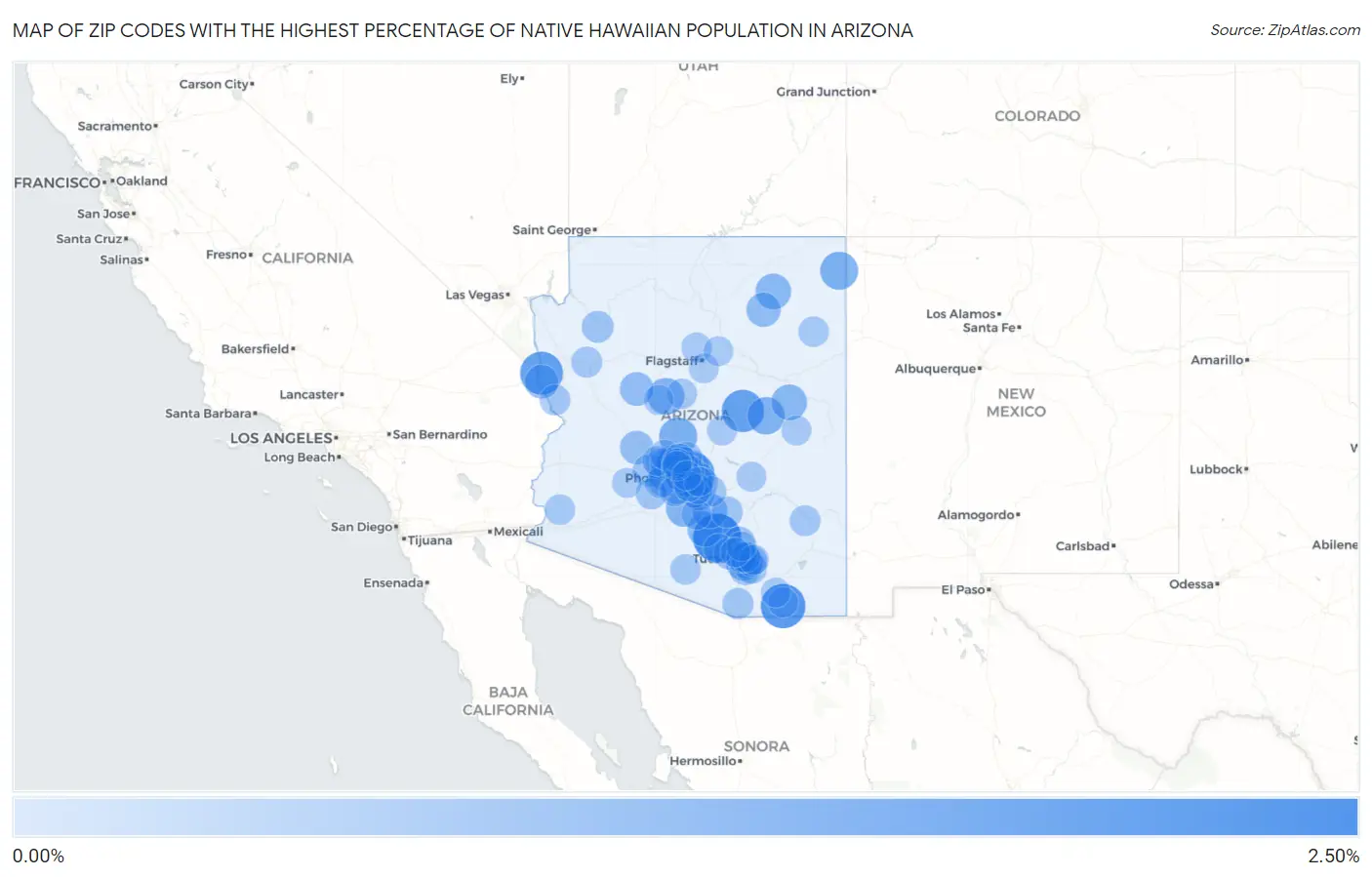 Zip Codes with the Highest Percentage of Native Hawaiian Population in Arizona Map