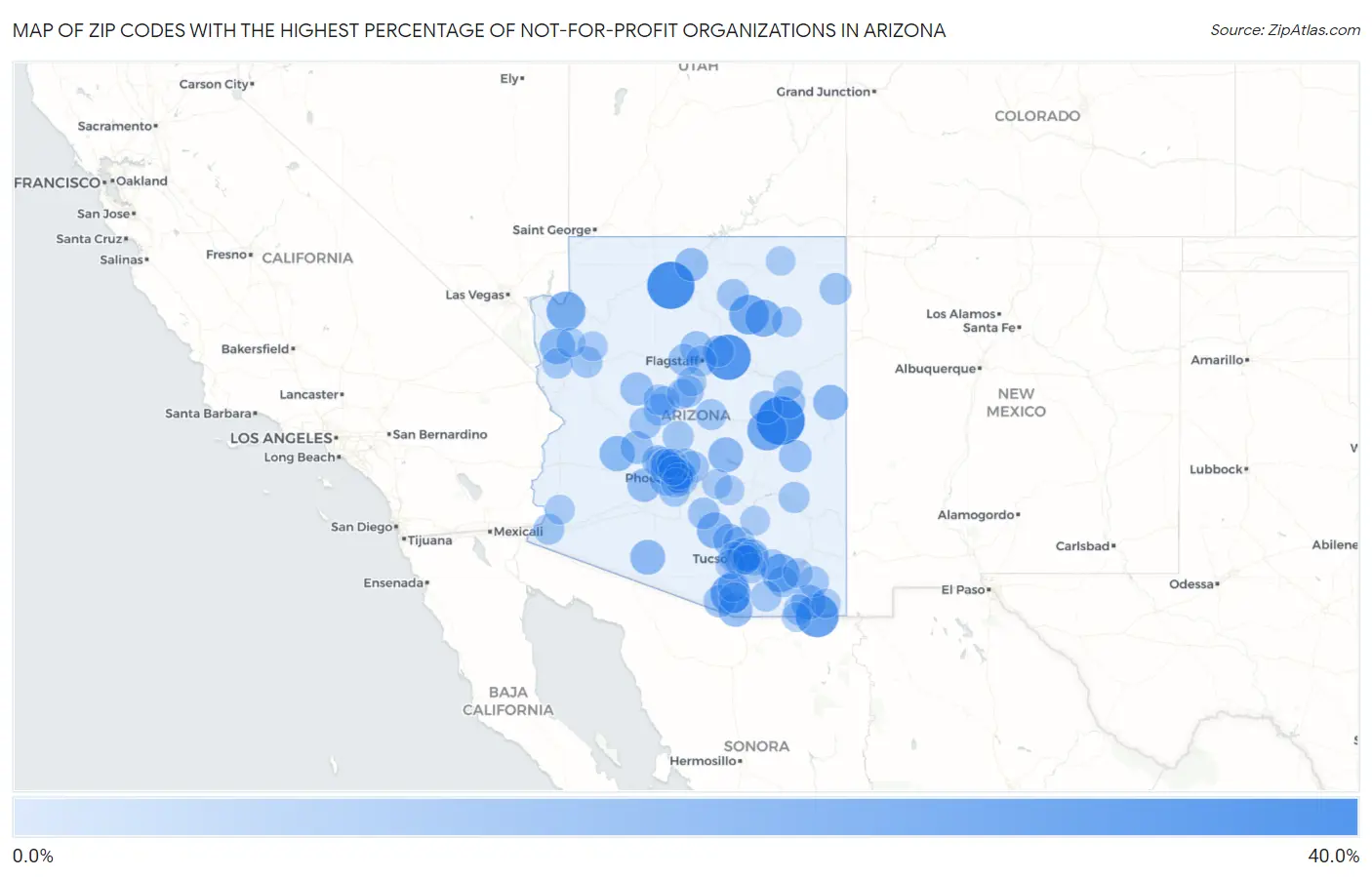 Zip Codes with the Highest Percentage of Not-for-profit Organizations in Arizona Map