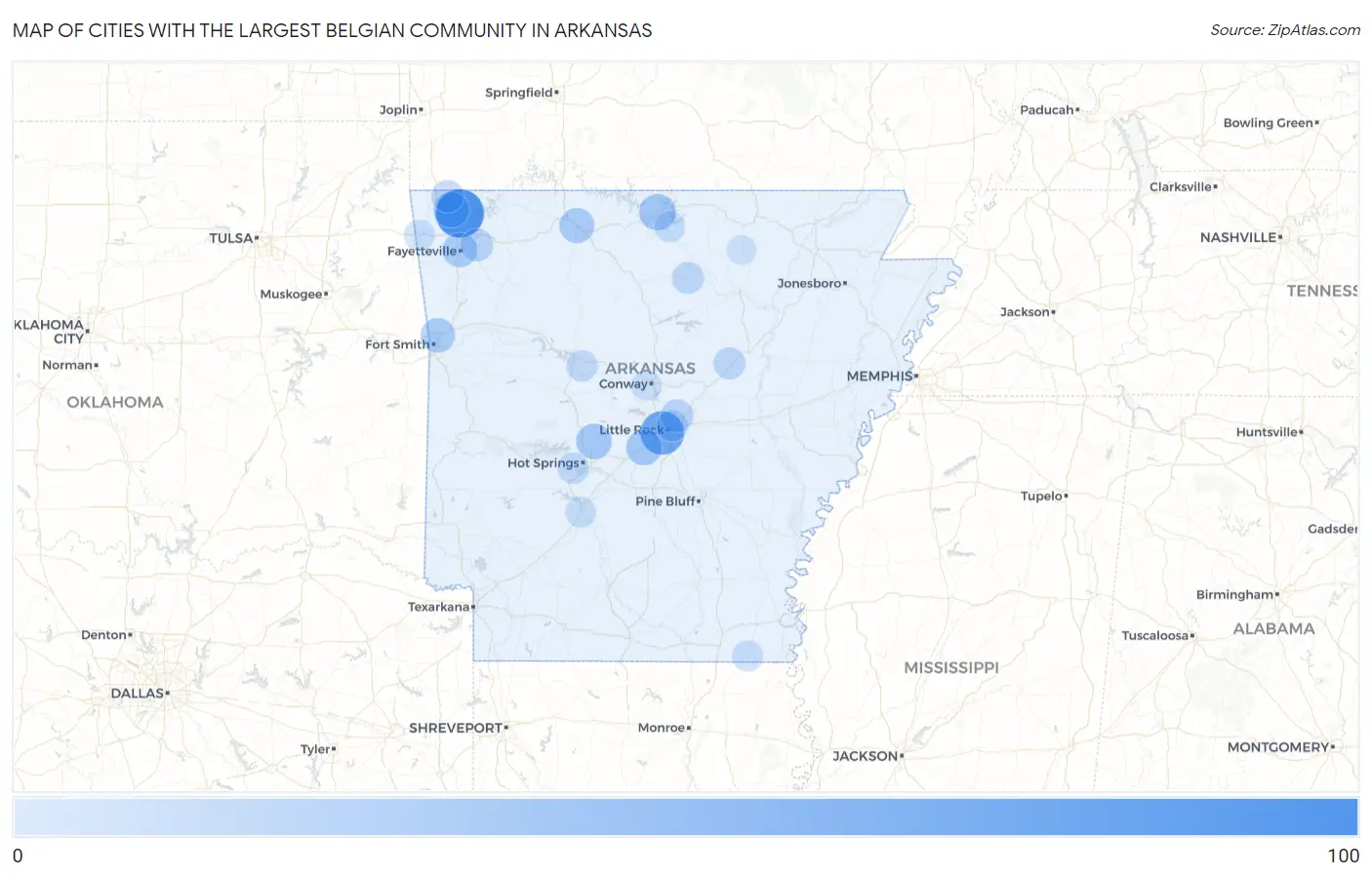 Cities with the Largest Belgian Community in Arkansas Map