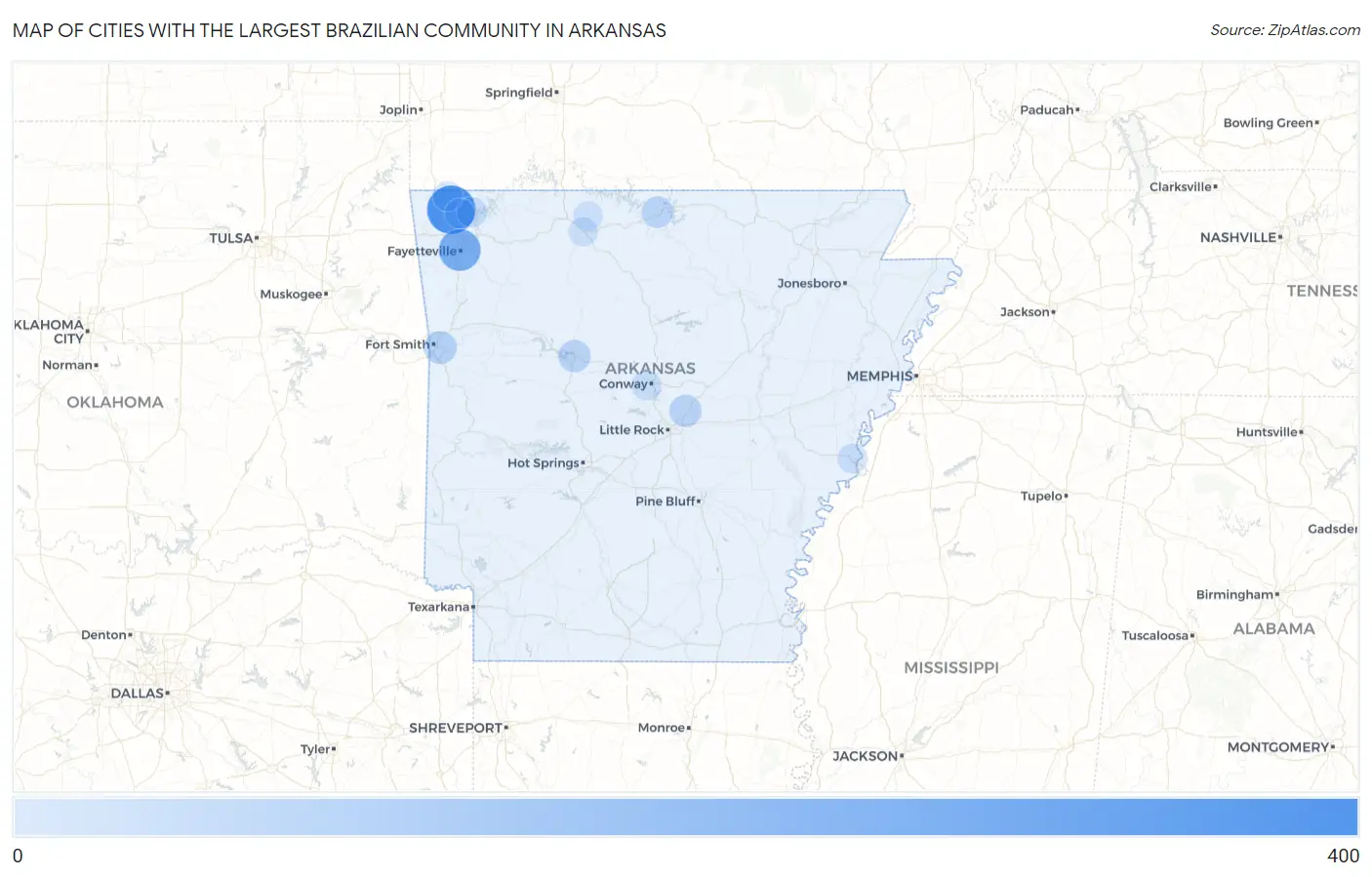 Cities with the Largest Brazilian Community in Arkansas Map