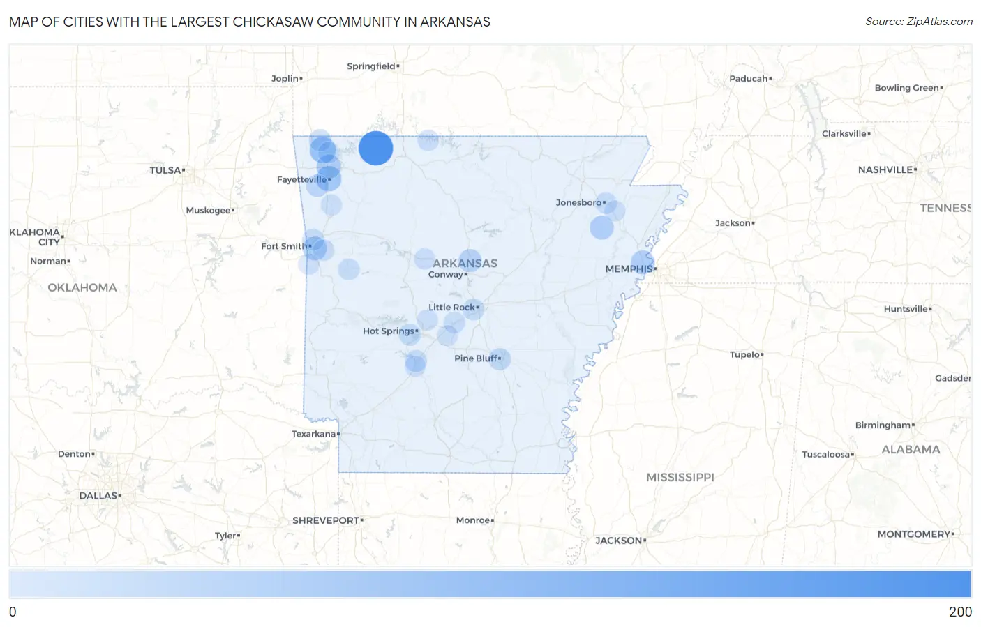 Cities with the Largest Chickasaw Community in Arkansas Map
