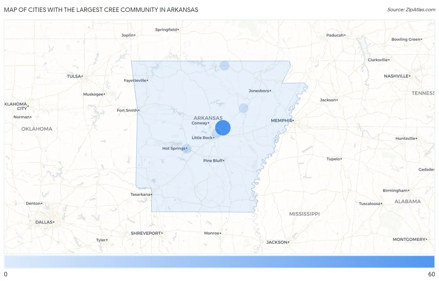 Cities with the Largest Cree Community in Arkansas Map