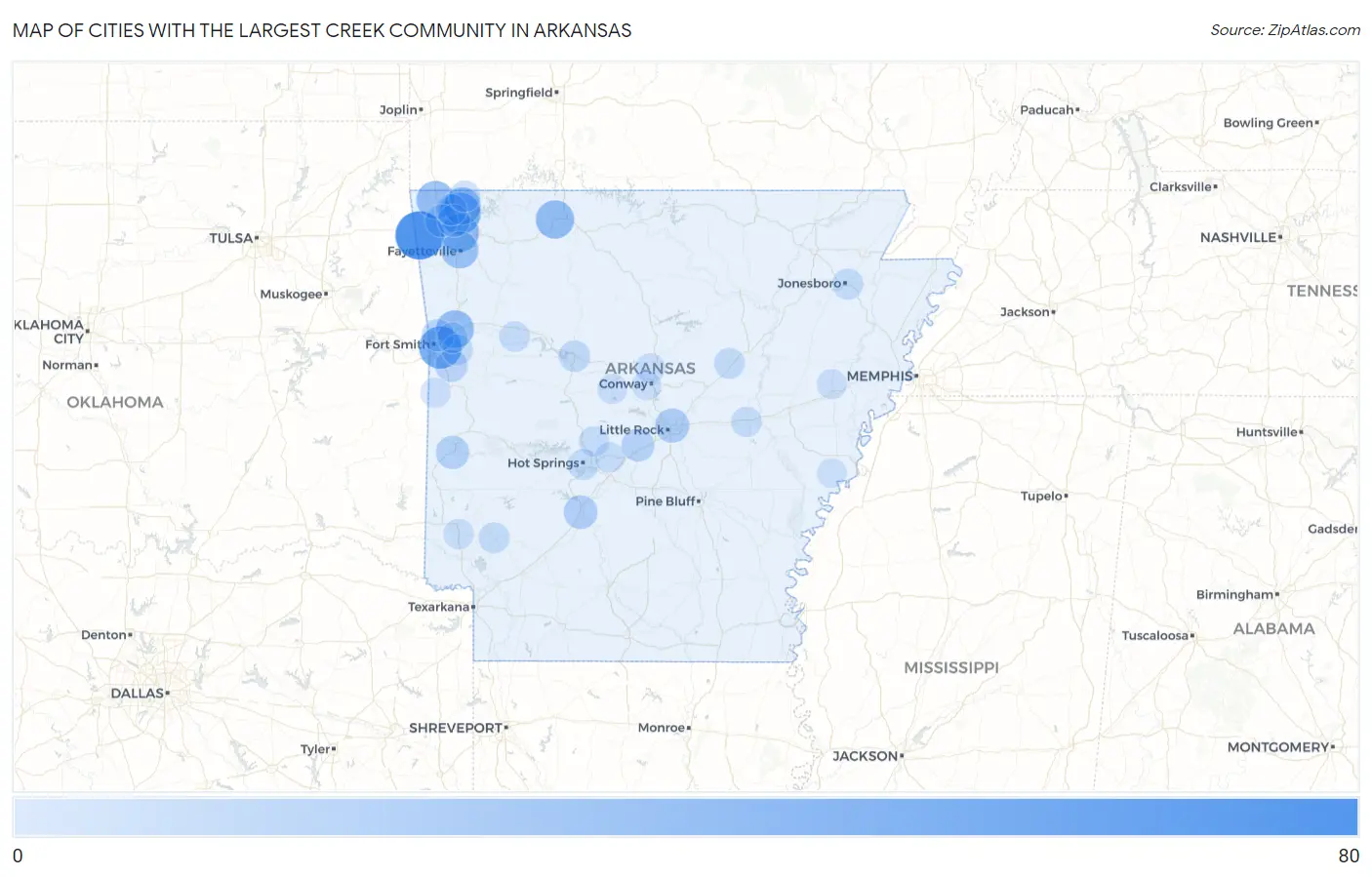 Cities with the Largest Creek Community in Arkansas Map