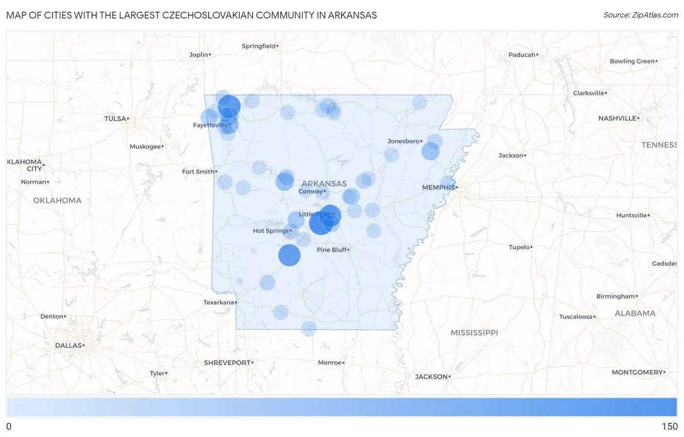 Cities with the Largest Czechoslovakian Community in Arkansas Map