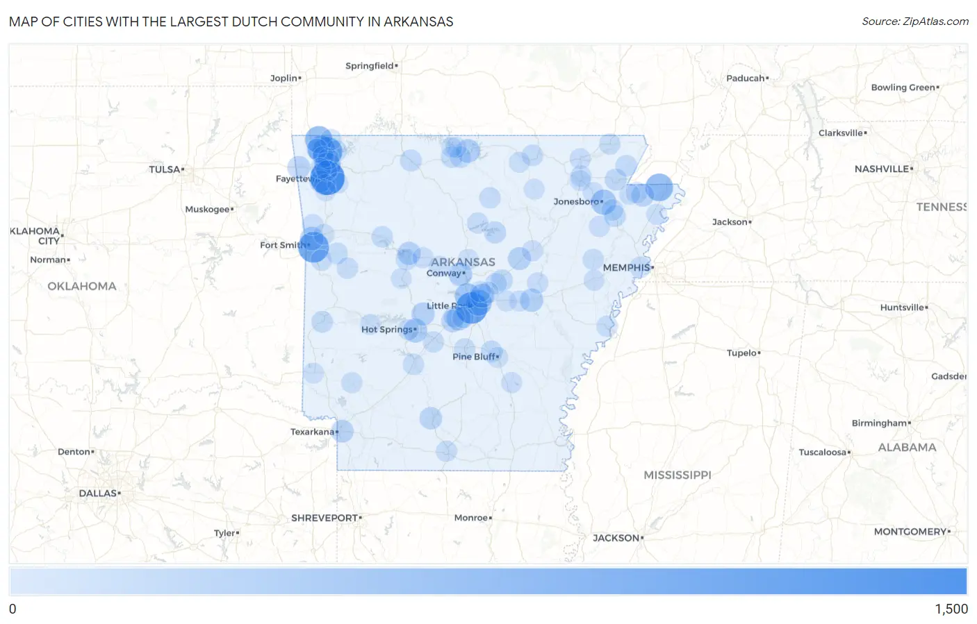Cities with the Largest Dutch Community in Arkansas Map